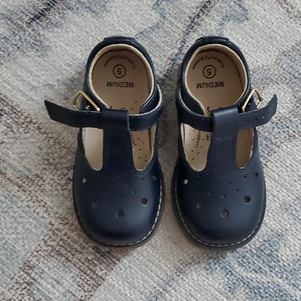 Footmates Harper Navy Leather Girls Mary Jane Buckle Shoes Sz5